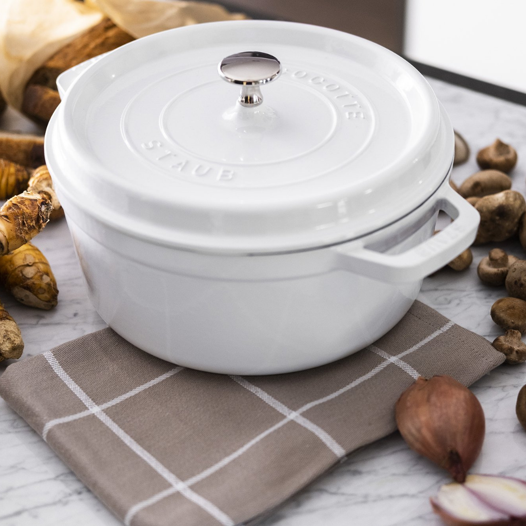 Staub 4-Quart Cast Iron Round Cocotte - White