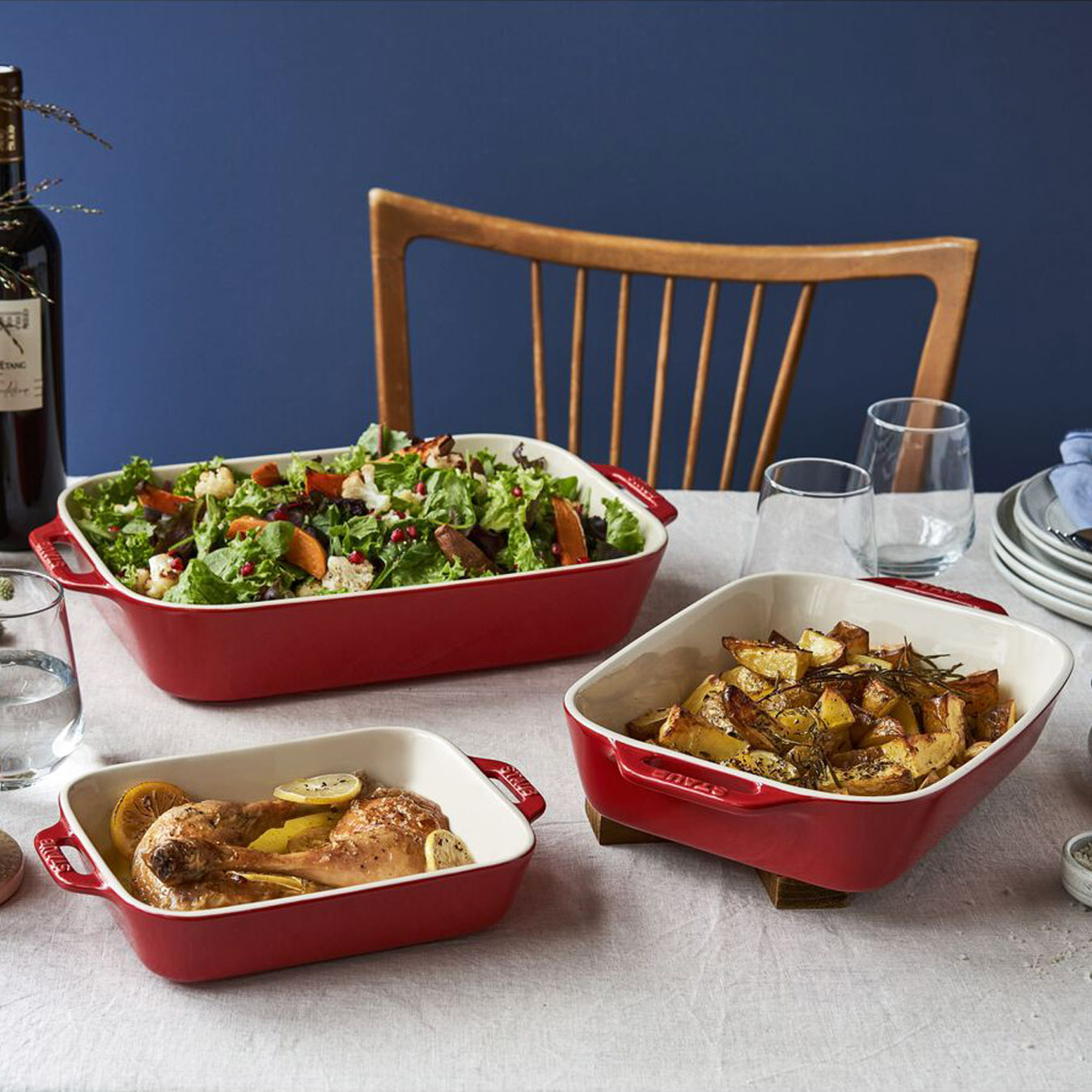 Staub 3-Piece Rectangular Baking Dish Set ,Cherry