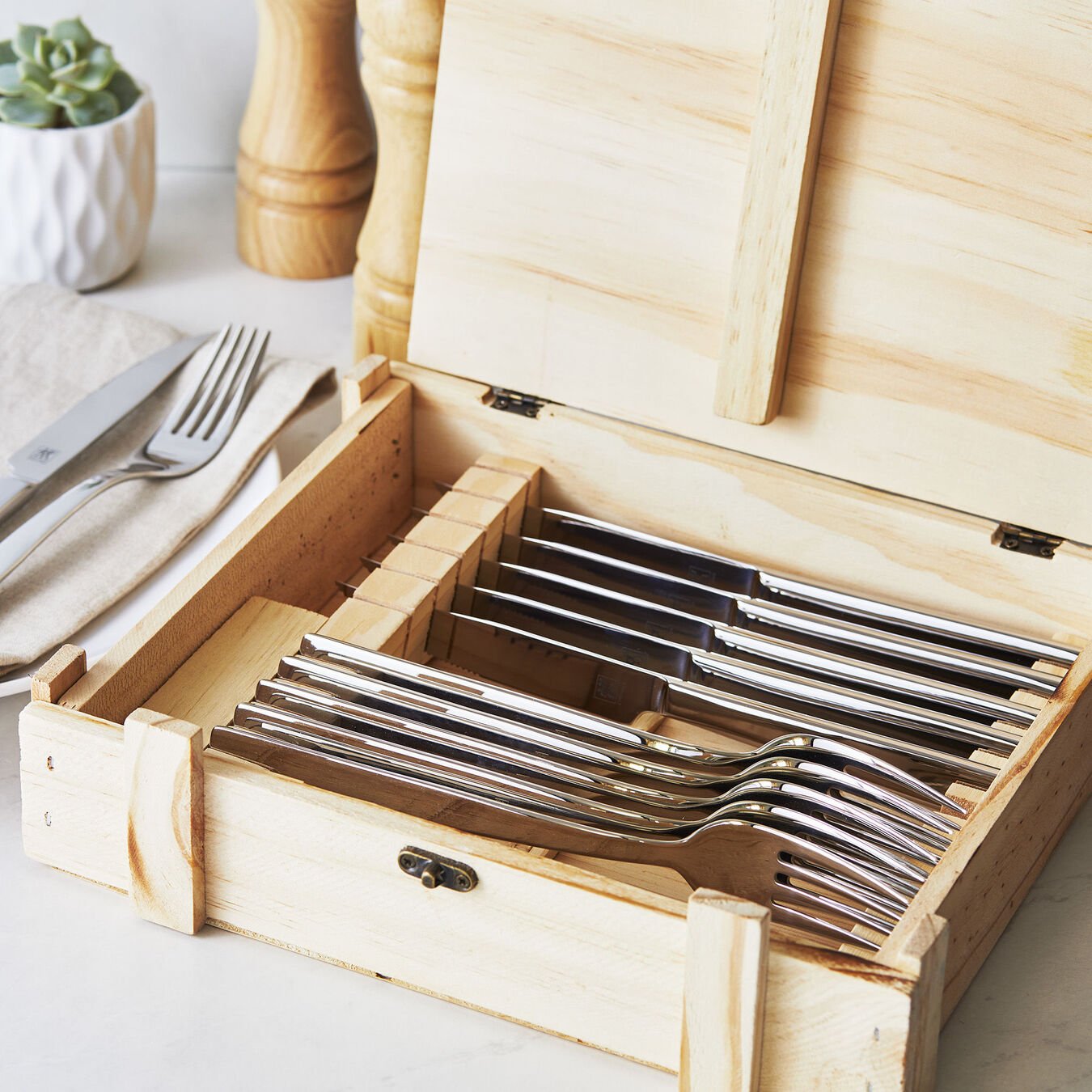Zwilling 12 Pc Stainless Steel Steak Knife Set in Wood Box | | Cozymeal