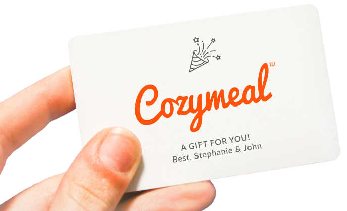 Cozymeal gift cards, redeemable for cooking classes, private chefs, food tours, cookware and more