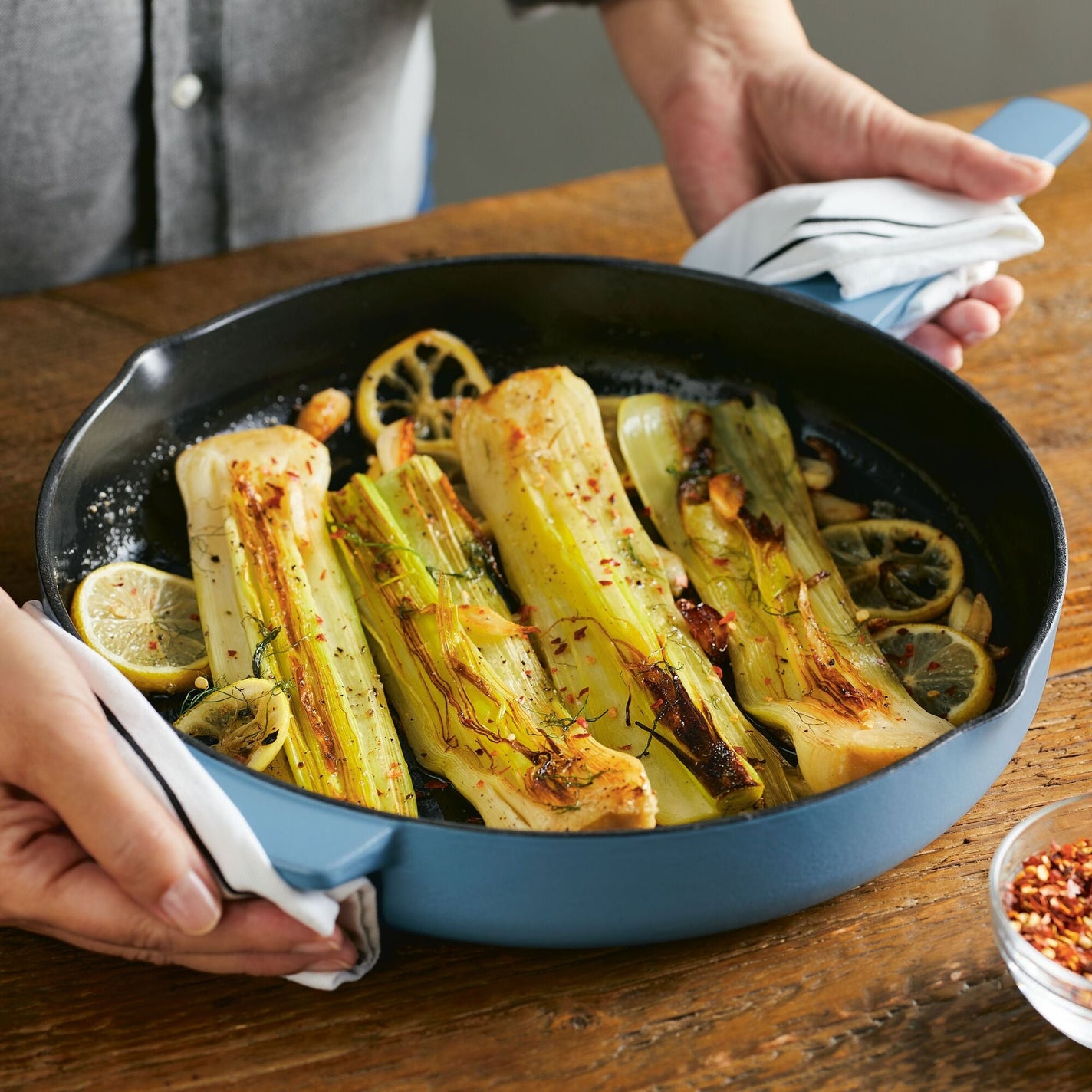 KitchenAid Enameled Cast Iron 12 Skillet with Helper Handle and Pour Spouts - Pistachio