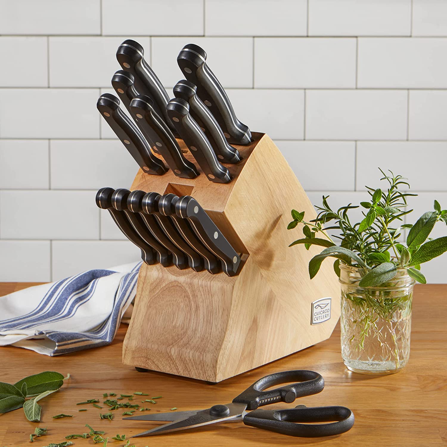 Chicago Cutlery Elston 16-Piece Kitchen Knife Set with Wood Block 