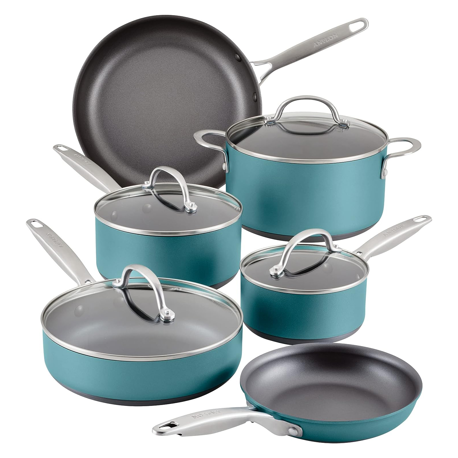 Anolon Advanced Home Hard Anodized Nonstick Pots and Pans/Cookware Set, 11  Piece - Moonstone