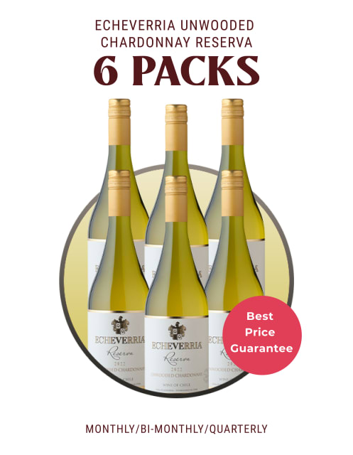 6 Bottles of Echeverria Unwooded Chardonnay Reserva - Delivered every 1, 2 or 3 Months