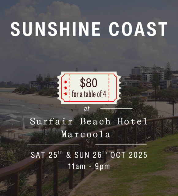 Sunshine Coast Wine Tasting - Surfair Beach Hotel - Sat 25th & Sun 26th October