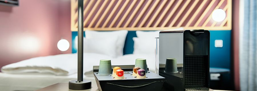 B&B Hotels room amenities - coffee machine and Wi-Fi