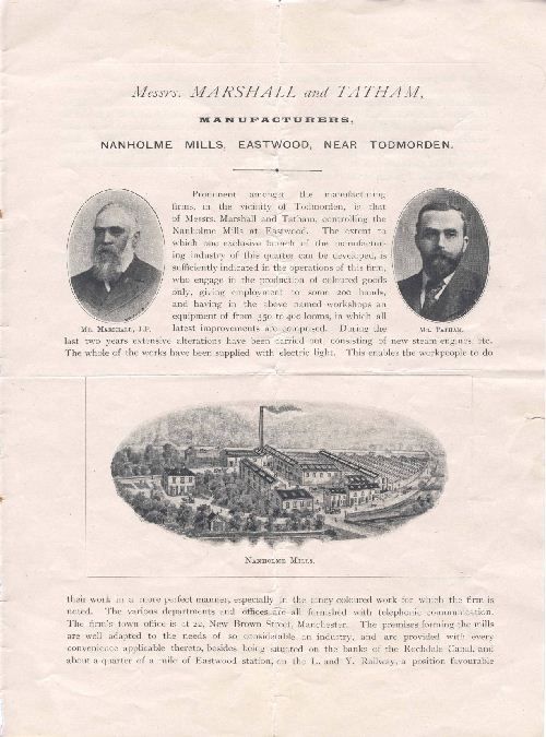 An advertising leaflet for Nanholme Mill 1896