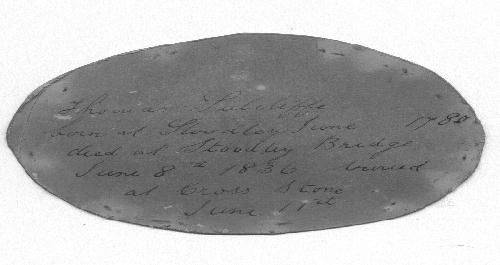 Inscription on the reverse of the silhouette of Thomas Sutcliffe