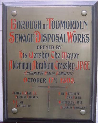 Commemorative plaque of the opening of the Sewage works