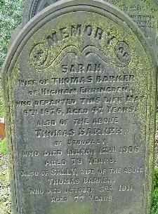 Sarah Barker, Higham, died 1876