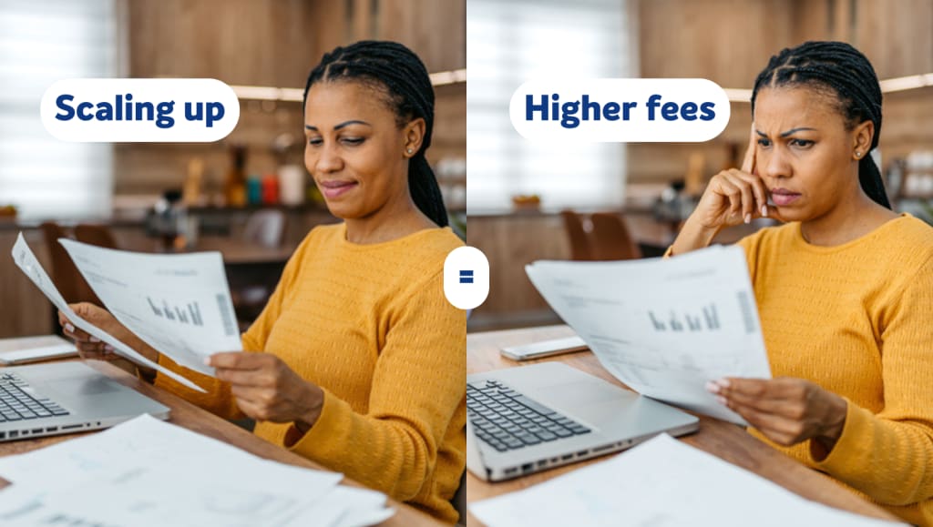 Business owner looking happy then confused