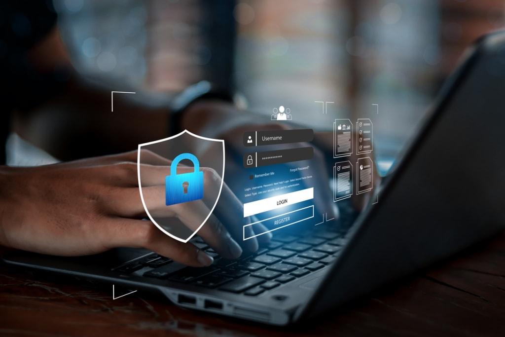 Illustration of lock and login details floating above laptop