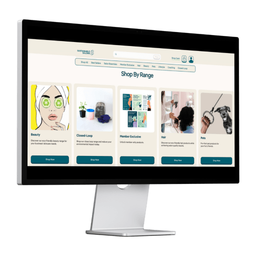 Sustainable Salons website displayed on a desktop computer