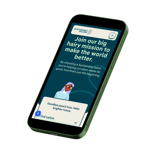 Sustainable Salons website displayed on a mobile device