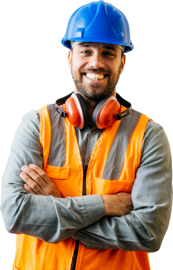 Construction engineer in hard hat and vest smiling