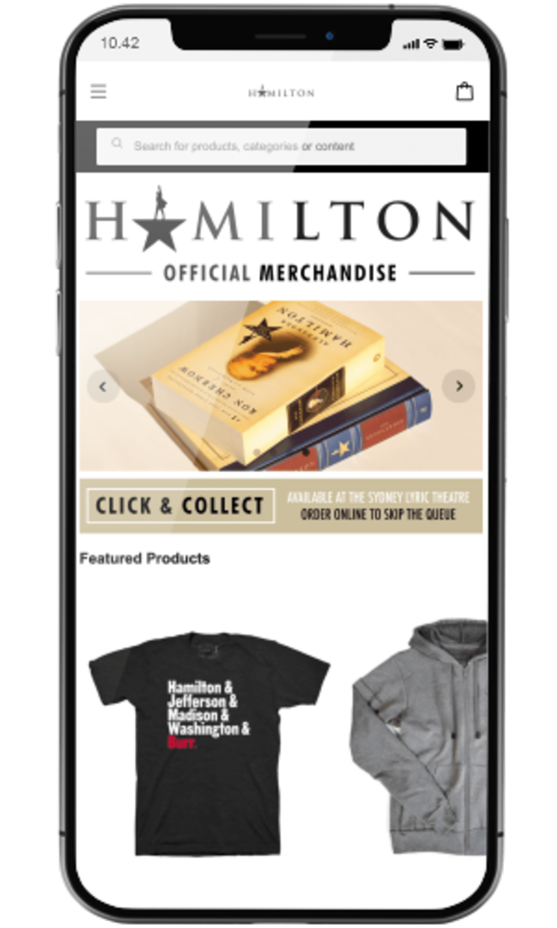 Hamilton musical site using storeConnect