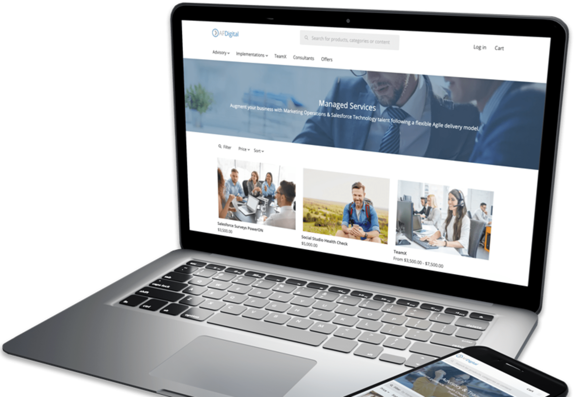 AFDigital site displayed in a laptop