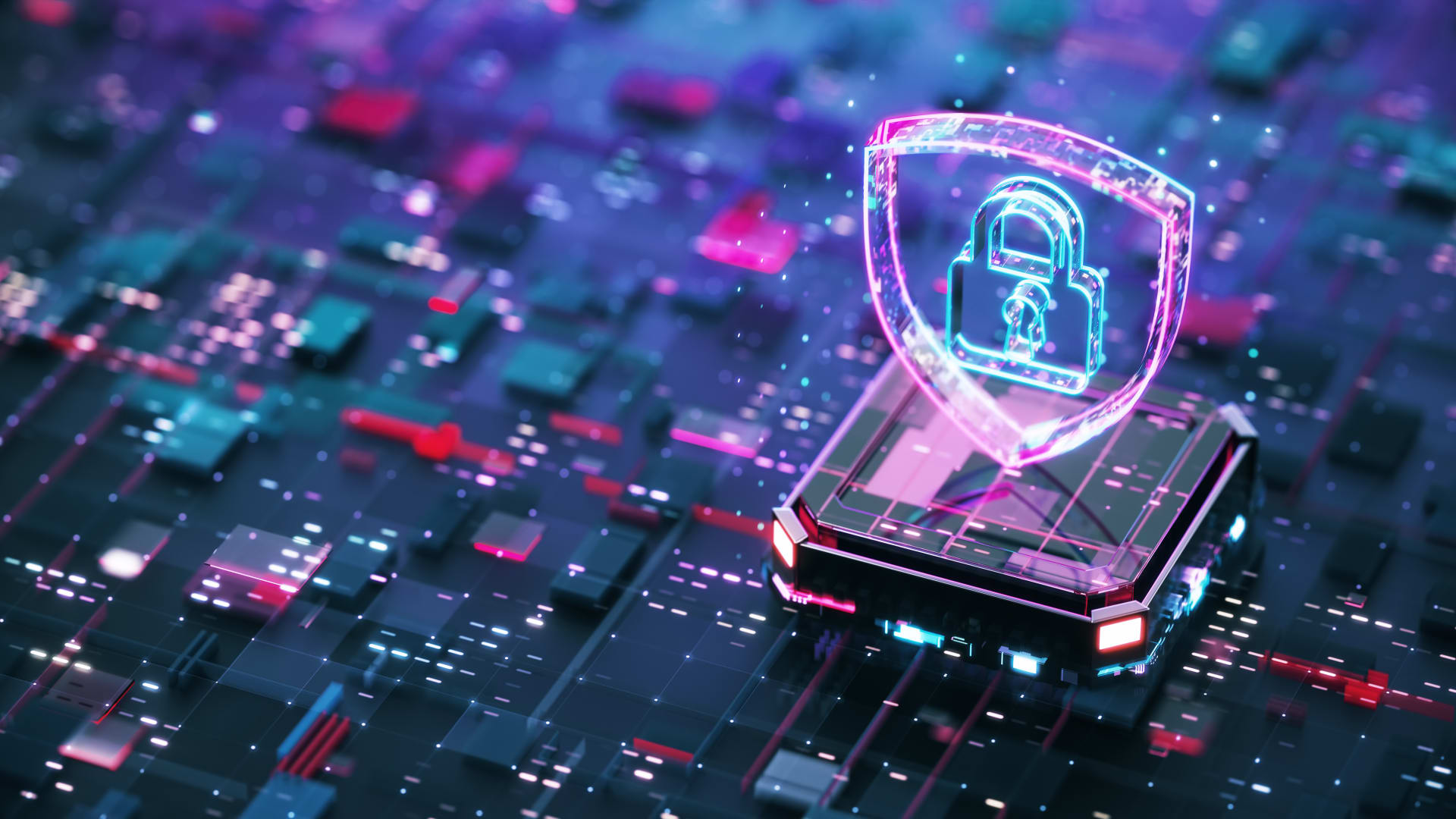 Floating padlock over motherboard