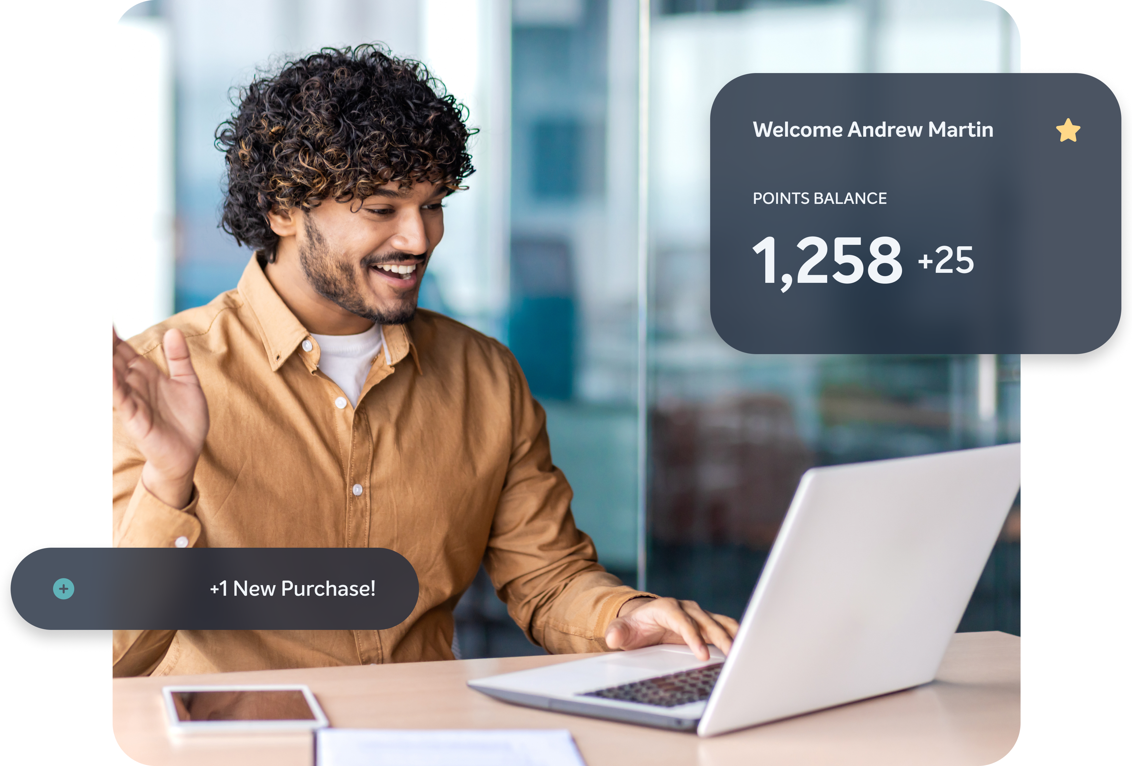 Man shopping on laptop earning rewards