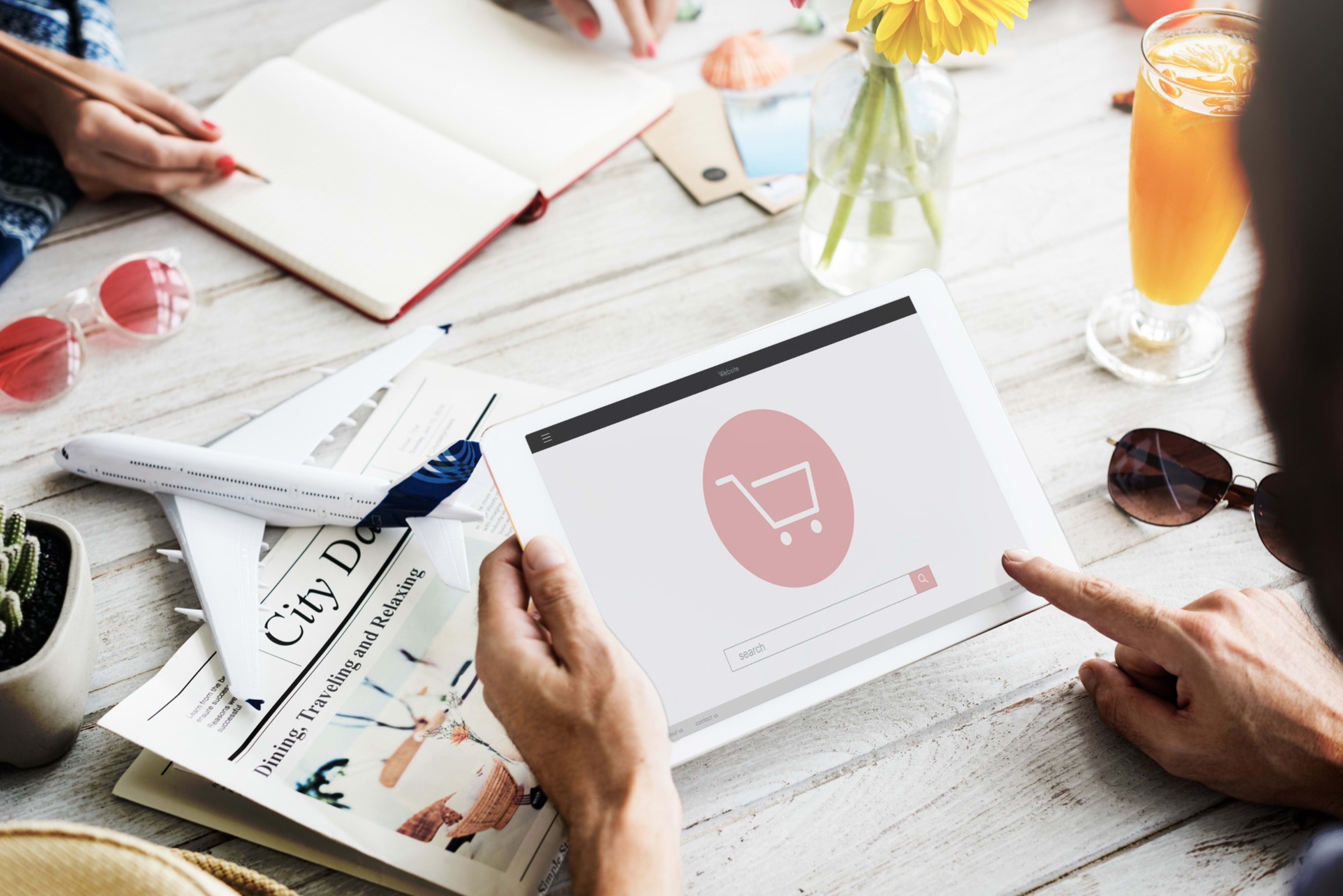 Online shopper browsing a sale promotion on an ecommerce homepage