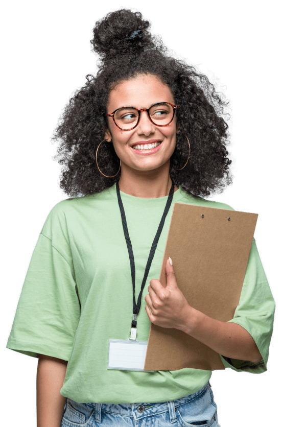 Smiling volunteer with clip board