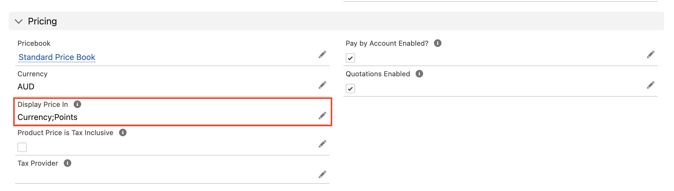 StoreConnect Store Pricing Display Configuration