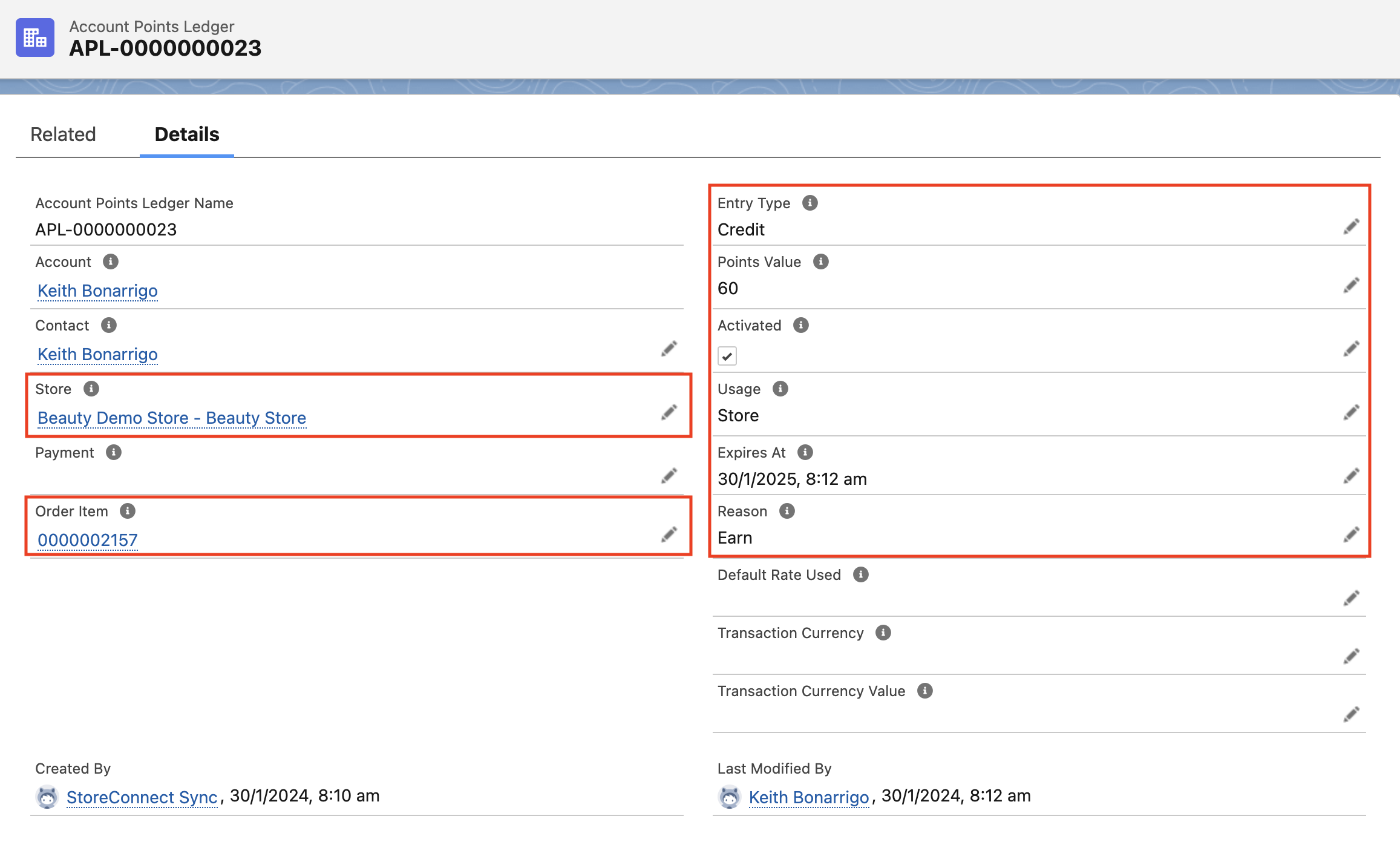 Order Object Showing Points