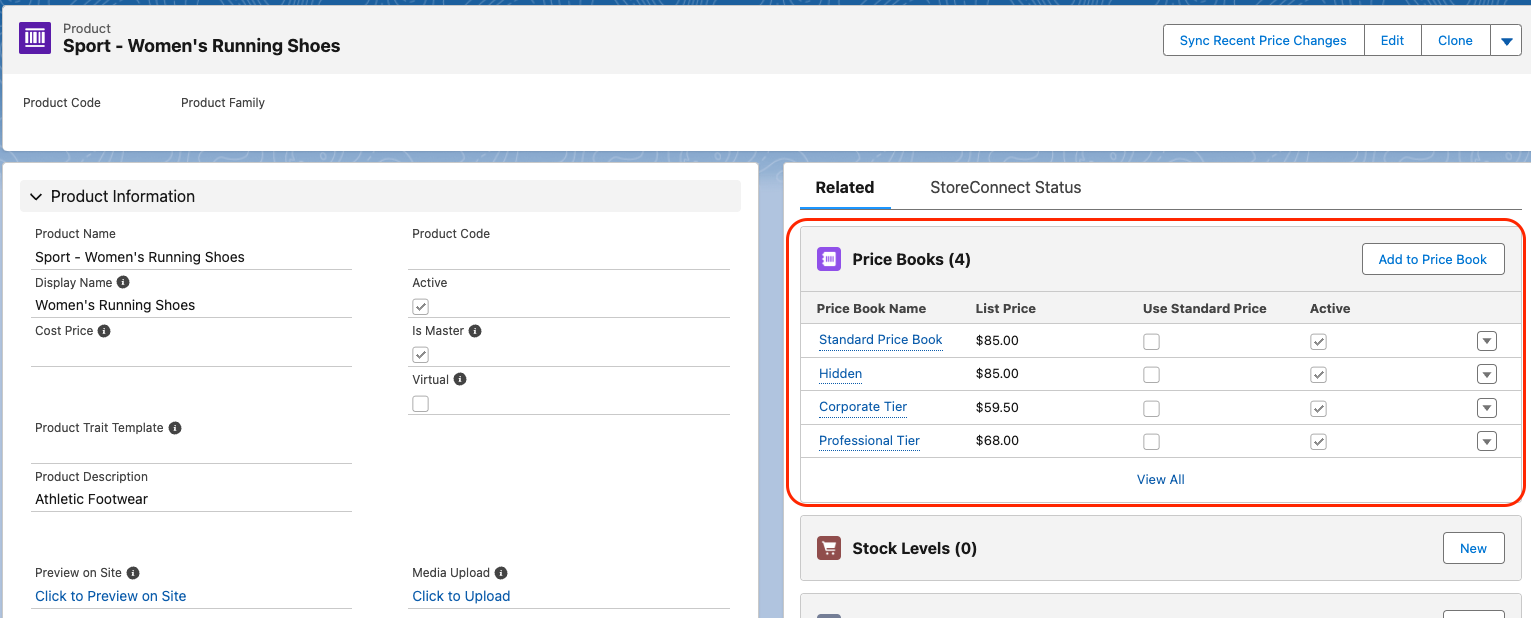 Image of Product Record with Price book entries