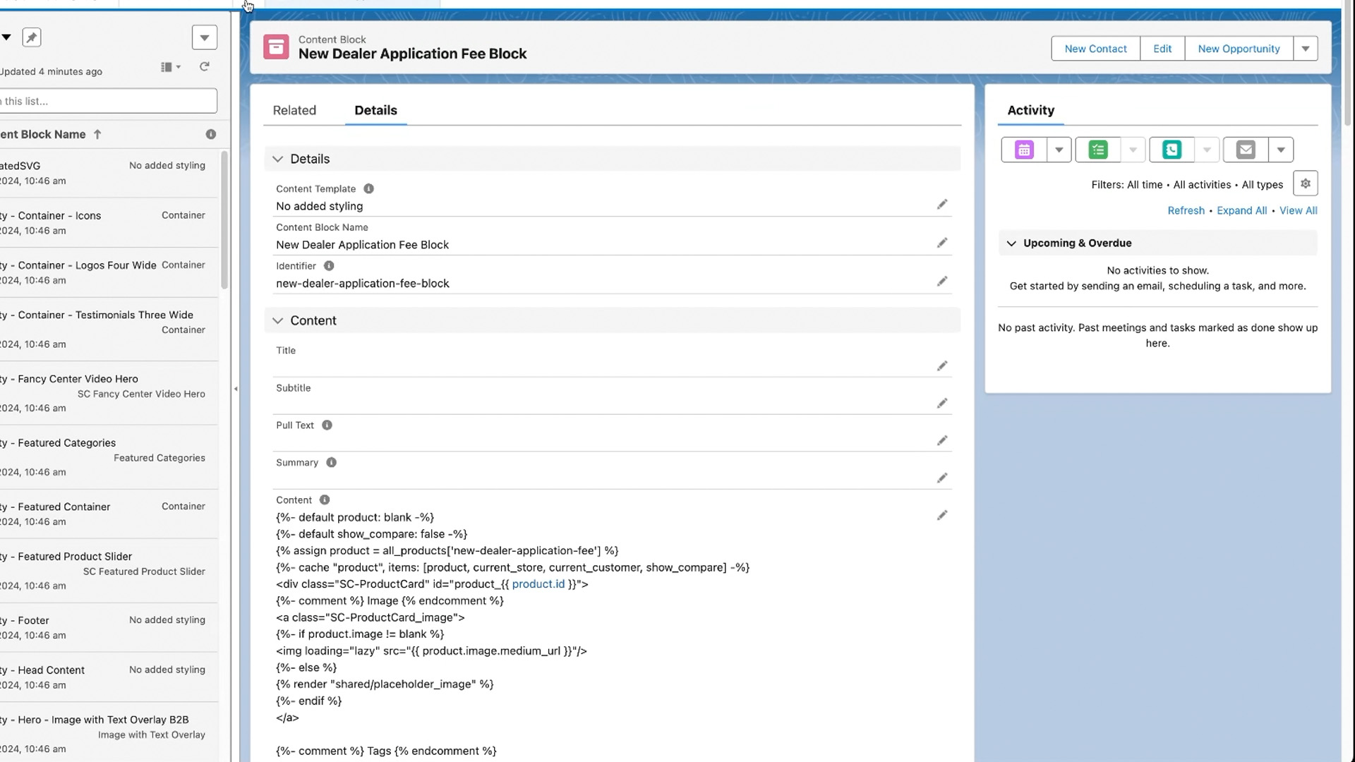 Image of Content Block record and identifier field