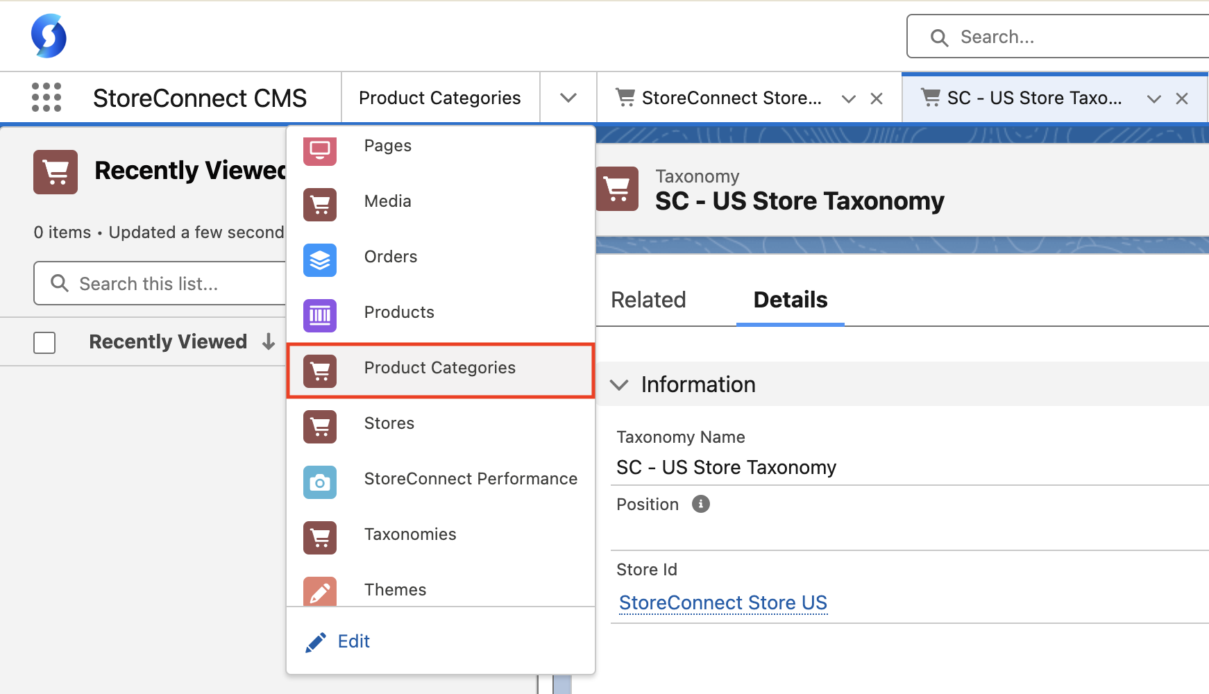 StoreConnect New Product Category Values