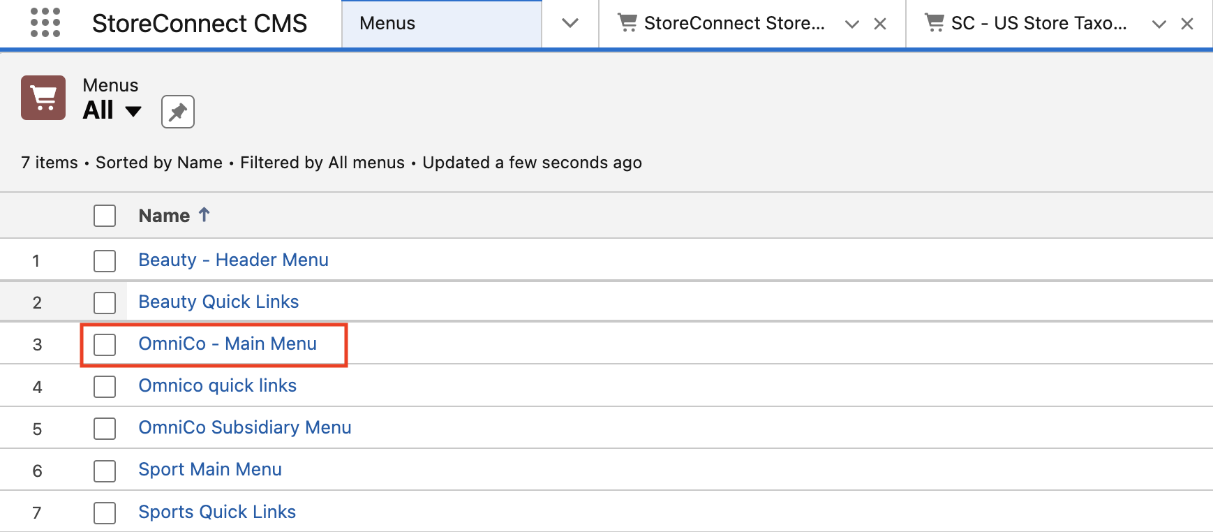 StoreConnect Select Omnico Menu