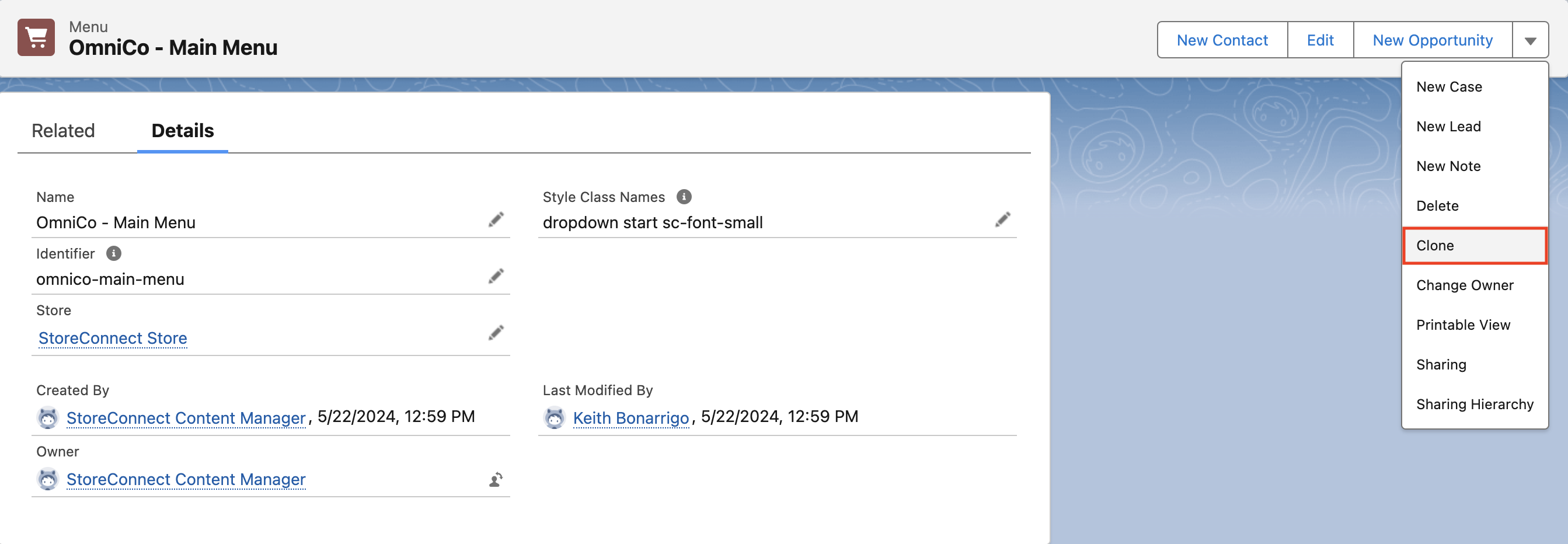 StoreConnect Select Omnico Menu