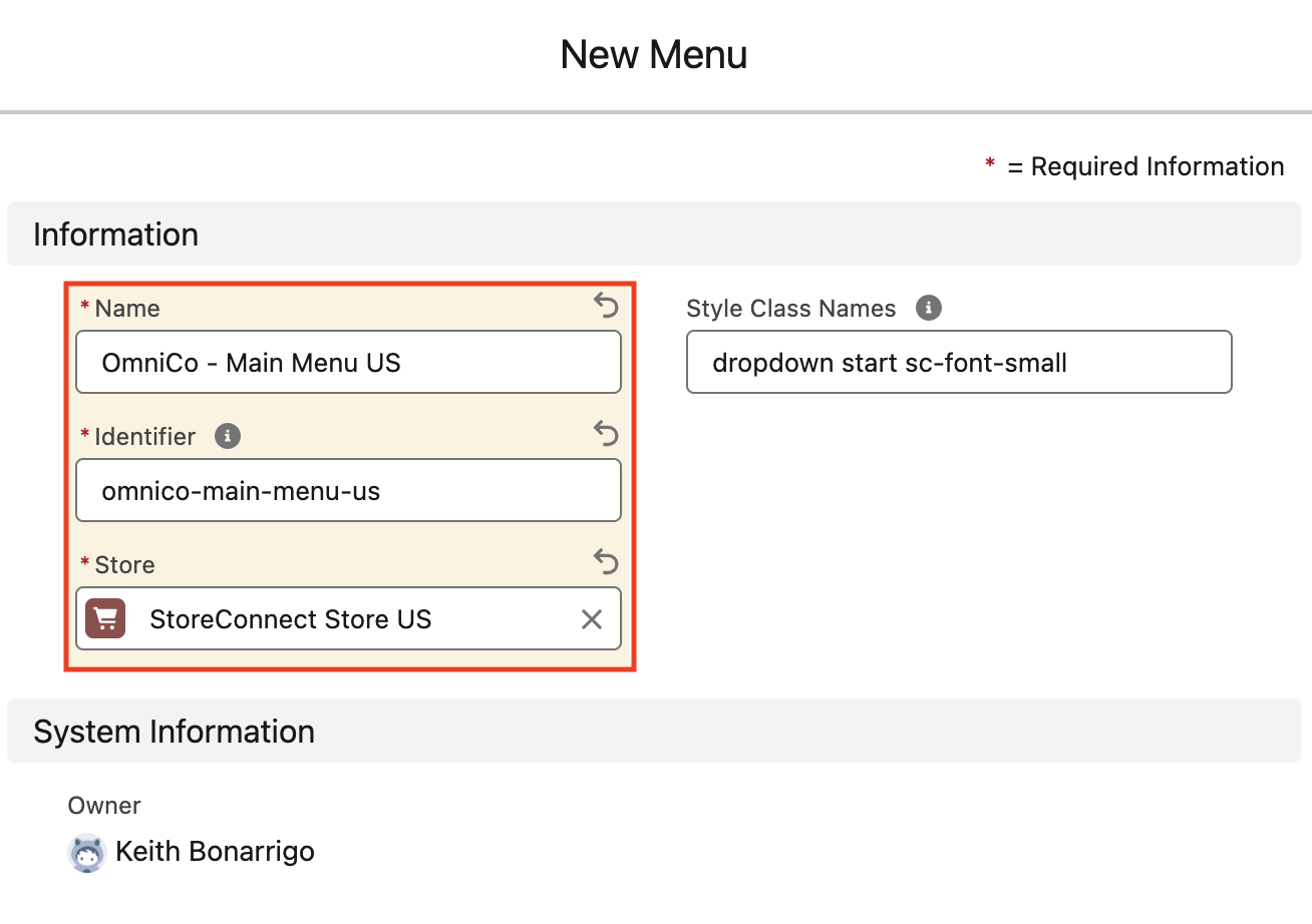 StoreConnect Select Omnico Menu