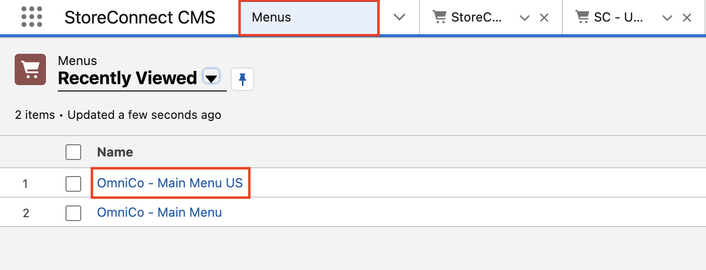 StoreConnect select Omni Us Menu