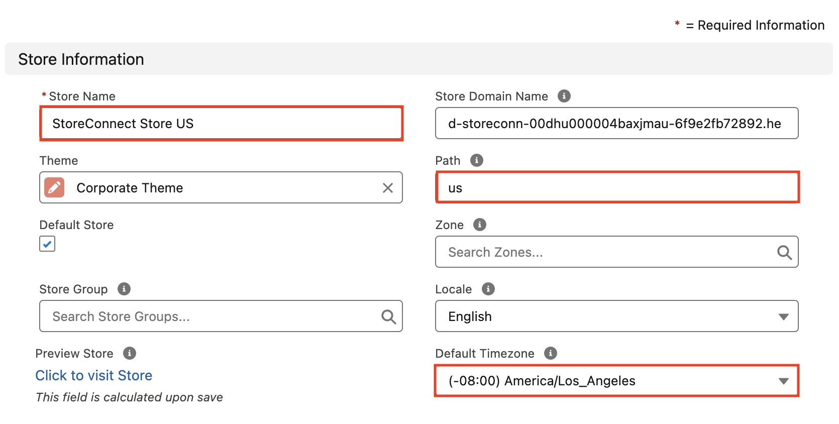StoreConnect New Store Values