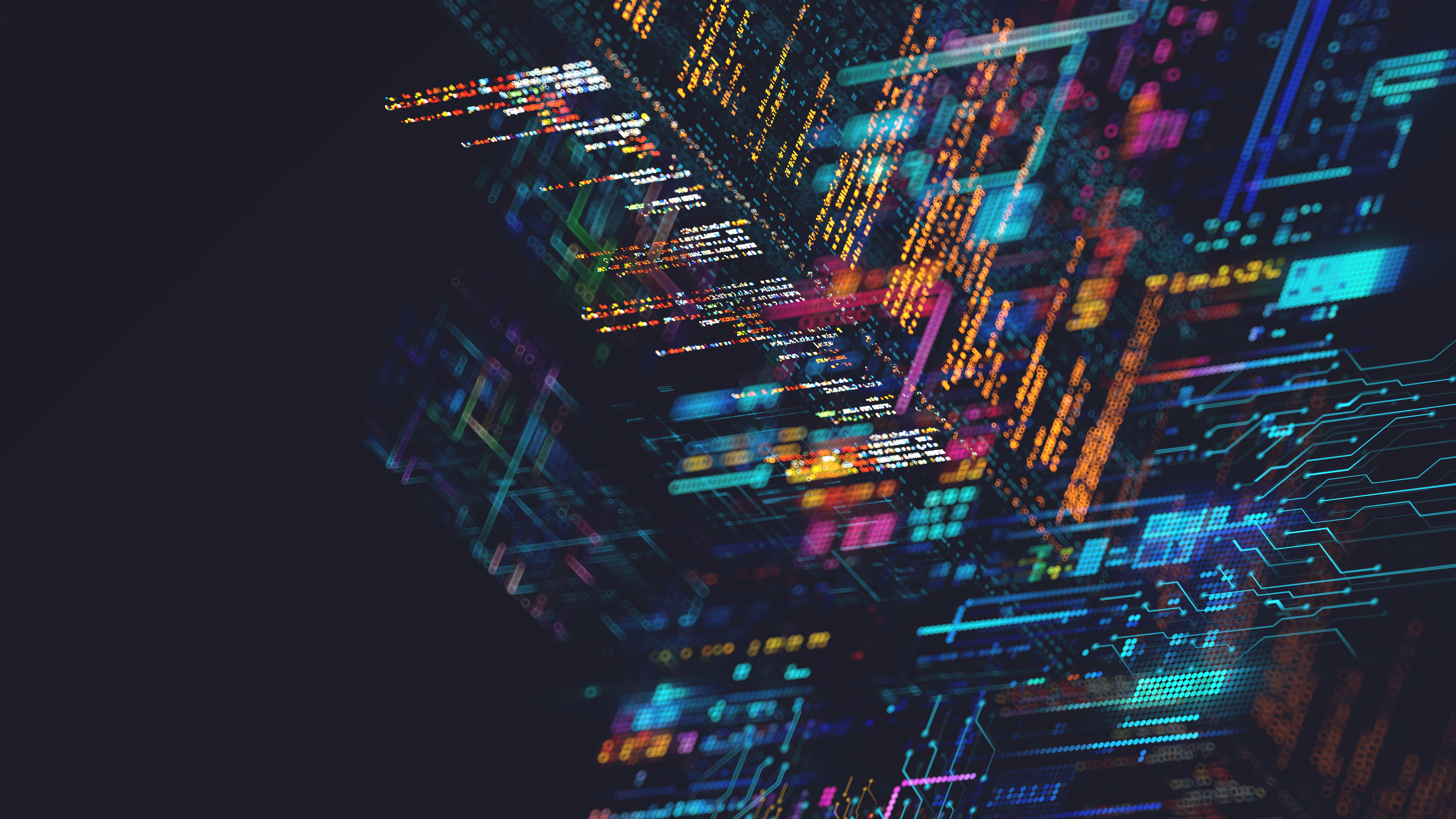Conceptual glowing data block floating over circuit board