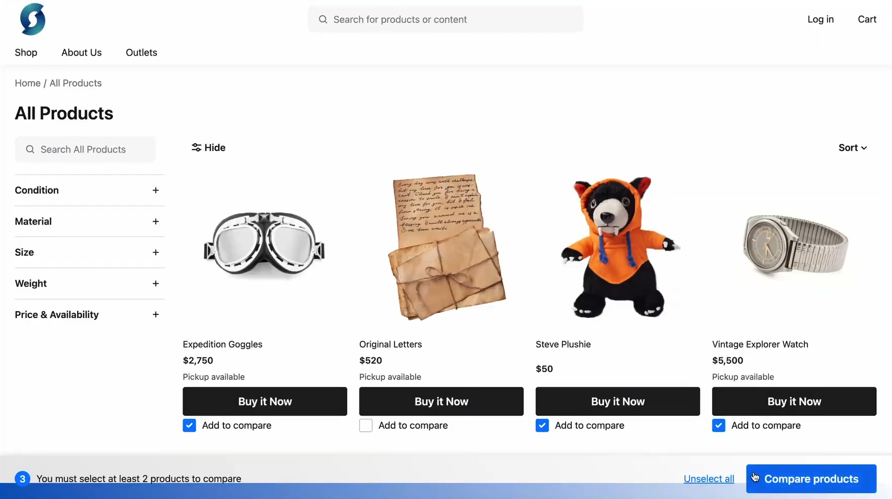 storeconnect product comparison selection