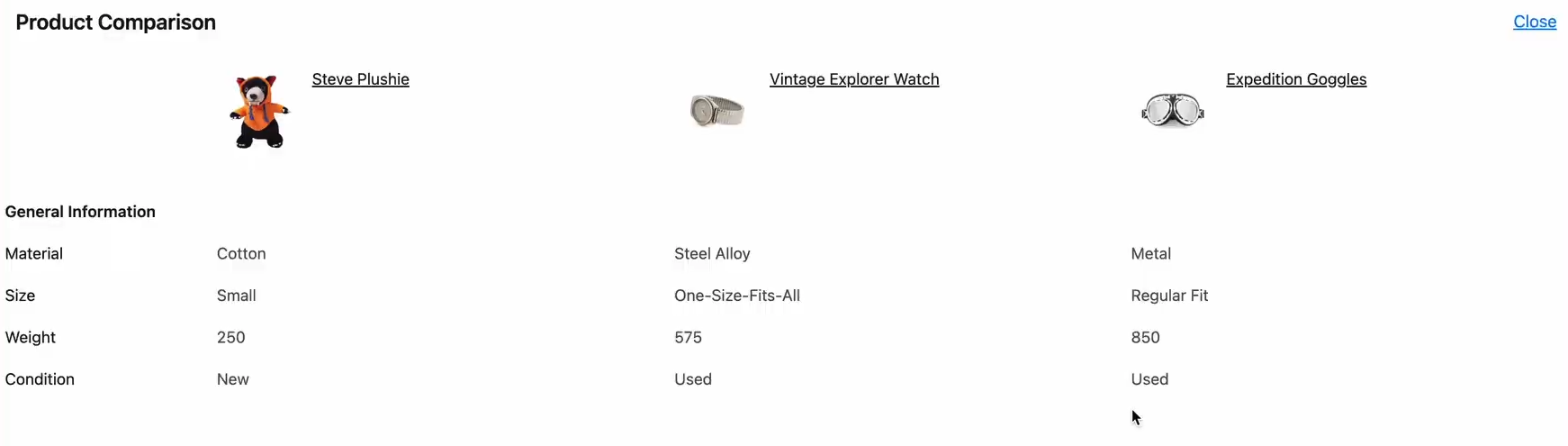 storeconnect product comparison view