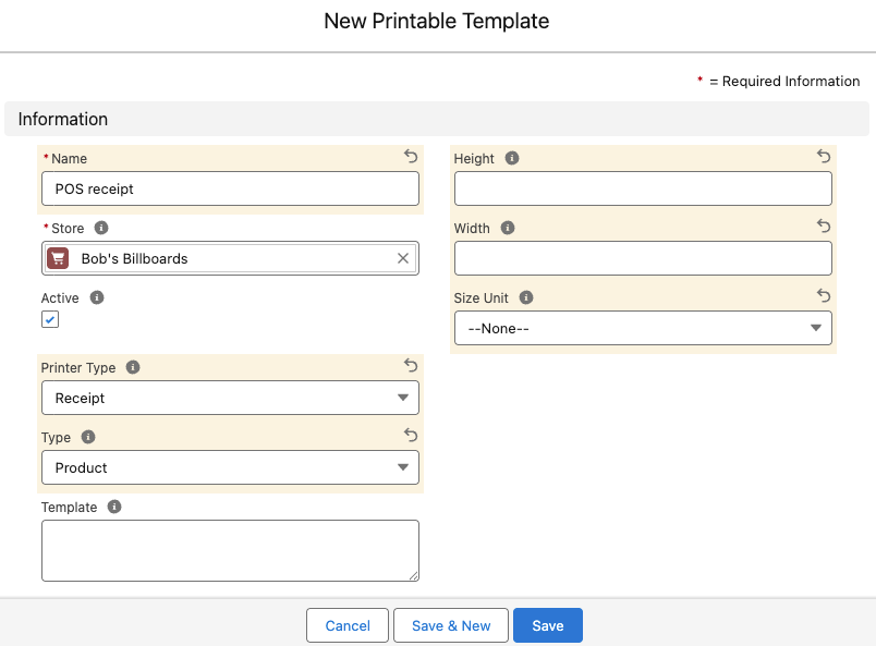 Receipt template window