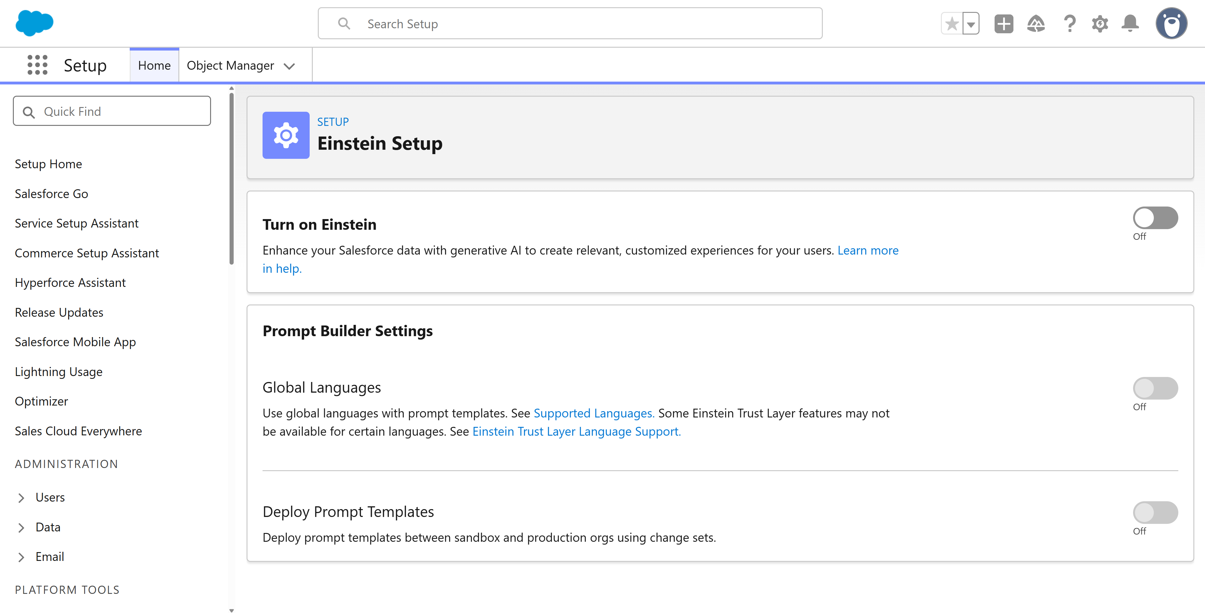 Switch on Einstein in Salesforce