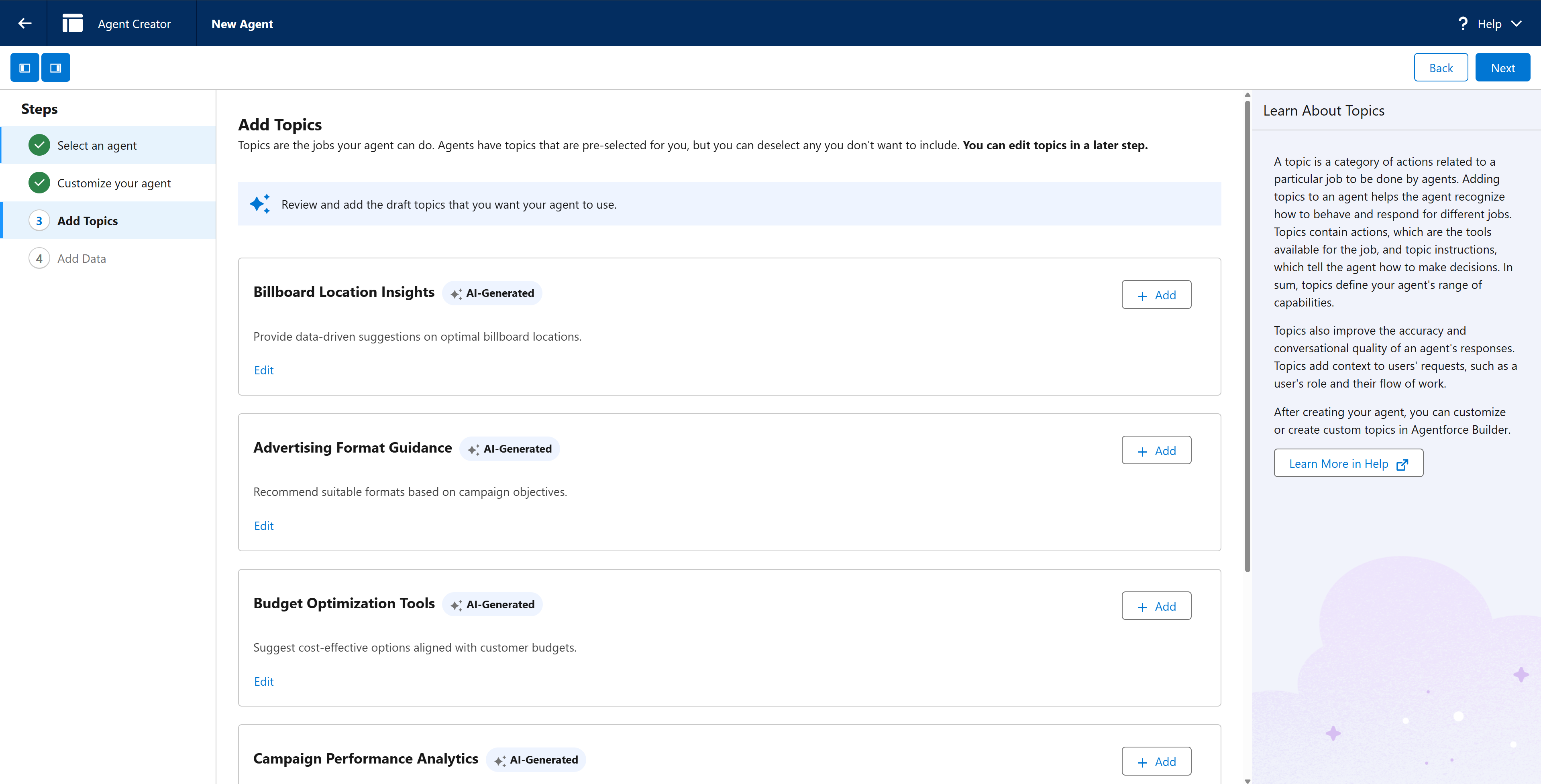 Basic topic config for agent AI