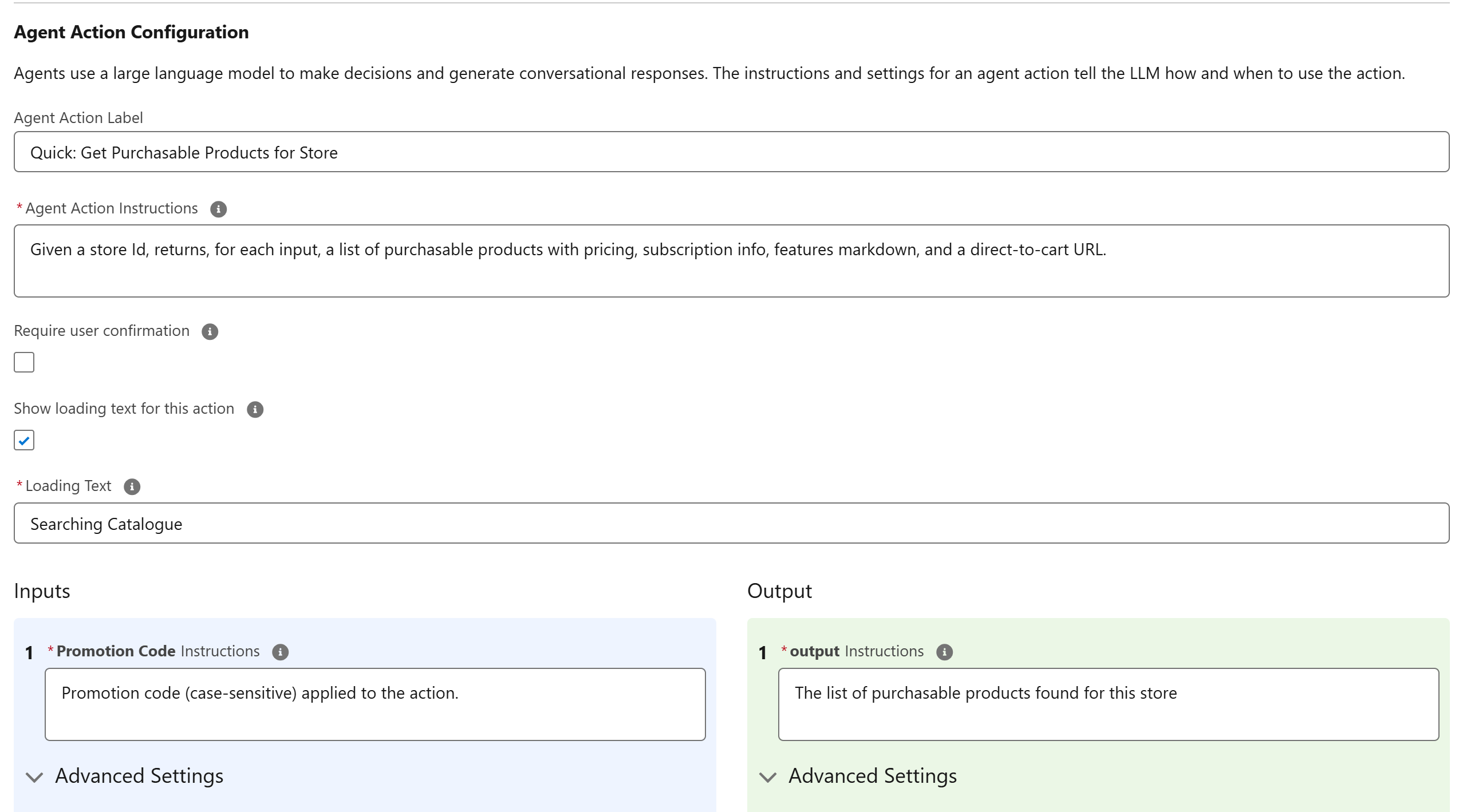 Actions details screen