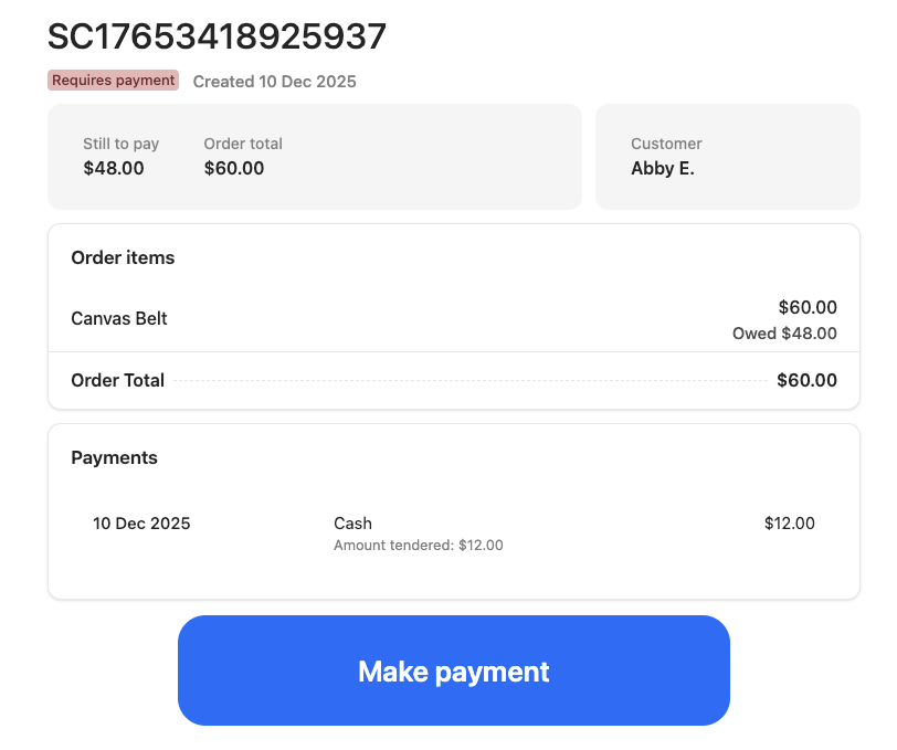 Hold order ready for payment