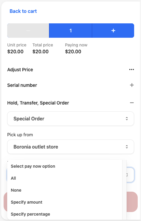 Special order settings