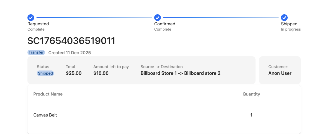 Transfer statuses or order