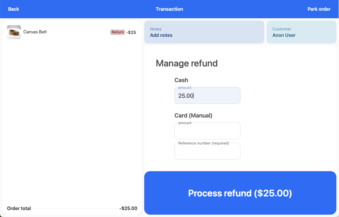Refund at POS details