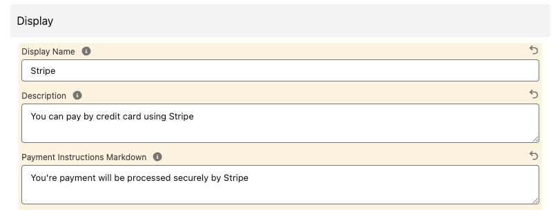 Stripe payment provider display configuration