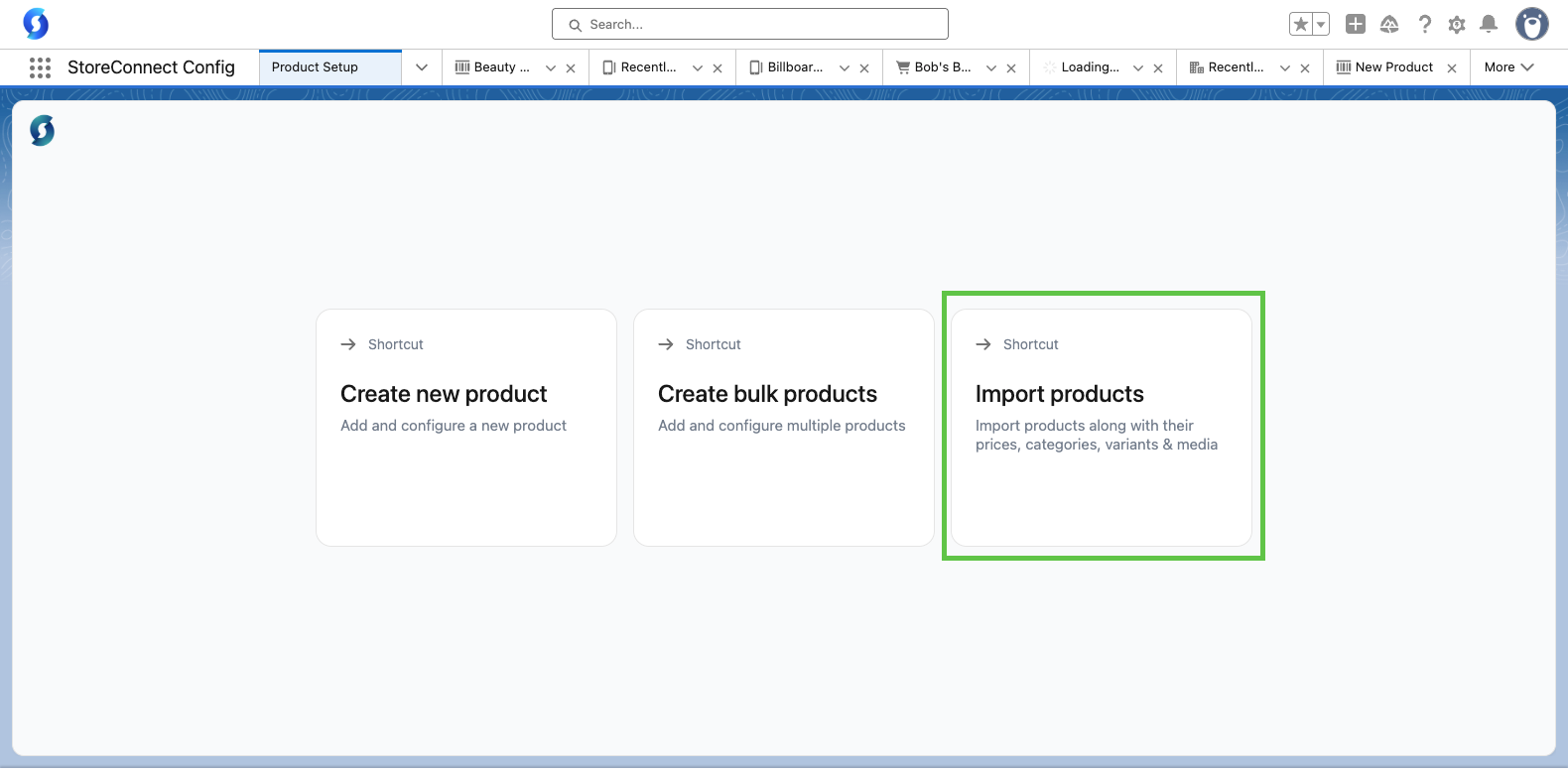 Add product options showing import products