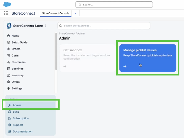 StoreConnect console update picker values