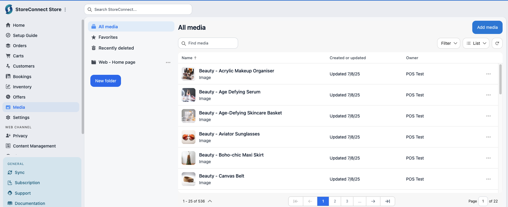Media manager in the storeconnect console
